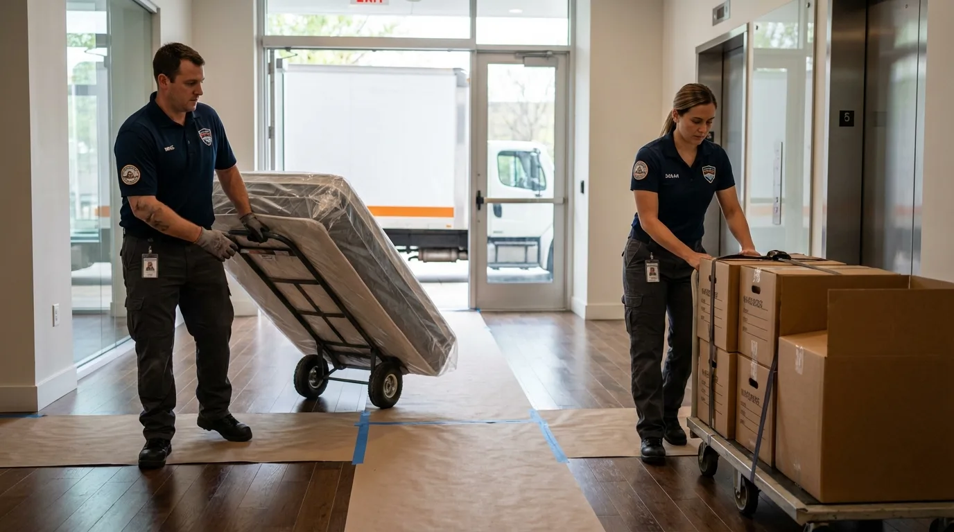 Professional apartment movers loading elevator in Golconda, IL