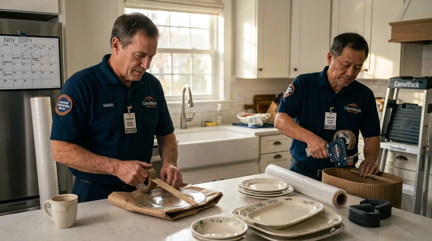 Professional crew packing kitchen dishware in Golconda, IL